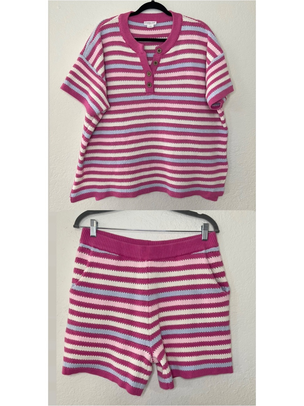 Chic Soul Pink Stripe Off In Paradise Knit Sweater‎ Set Lounge Women’s Size 1X